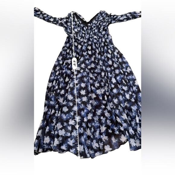 RTR ML Monique Lhuillier Melanie Black White & Blue Floral Maxi Dress Sz 10 - Picture 13 of 13